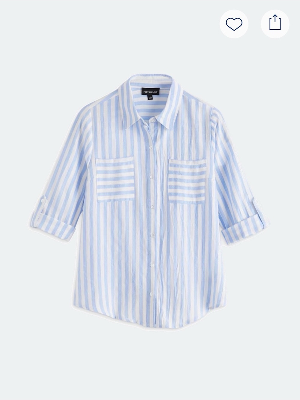 Button-Front Light Blue & White Striped Shirt